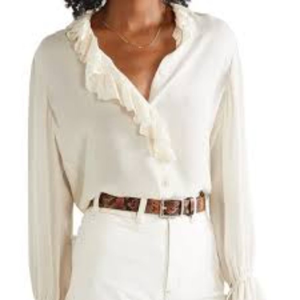 NWOT NILI LOTAN Cecily Ruffled Silk-Georgette Blouse - Ivory